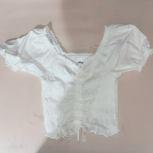Runched white crop top